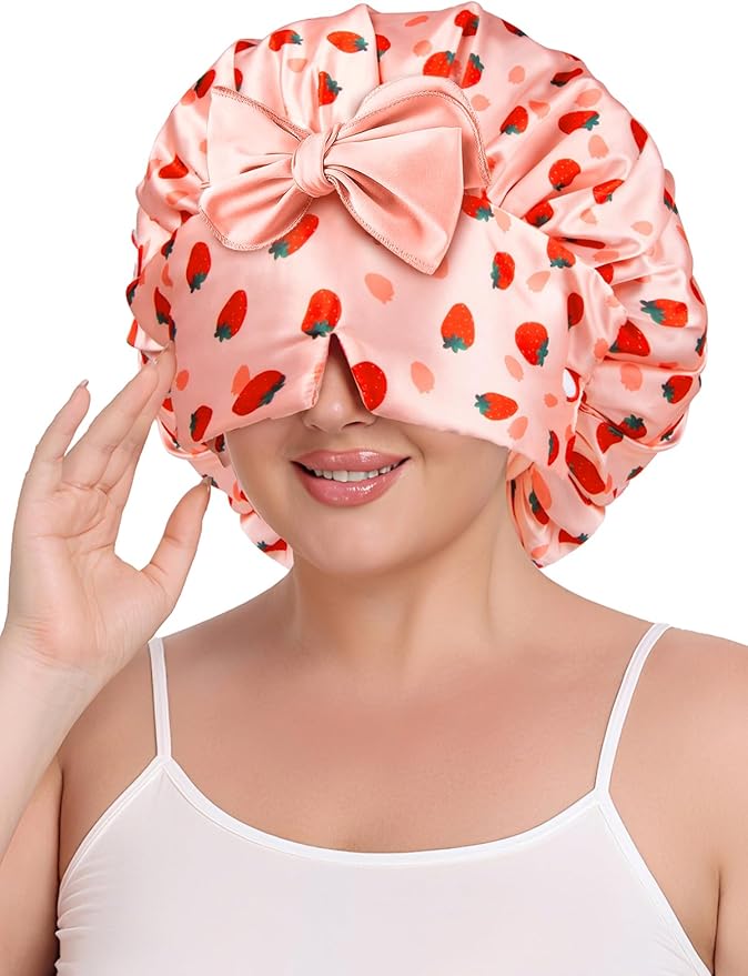 Double Layer Satin Bonnet with Detachable Eye Mask Night Cap for Curly Braids Hair Reduces Frizz Locks in Moisture