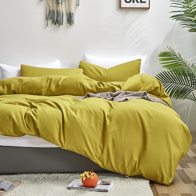 CLOTHKNOW Moss Green Queen Comforter Set Chartreuse Bedding Comforter Sets Green Yellow Queen Comforter Yellownish Green Comforter with 2 x Pillow Cases