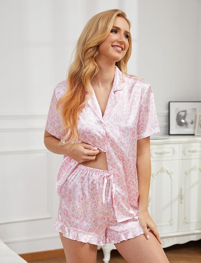 Silk Pajamas for Women Satin Womens Pajama Sets Short Sleeve Set 2-Piece Sleepwear