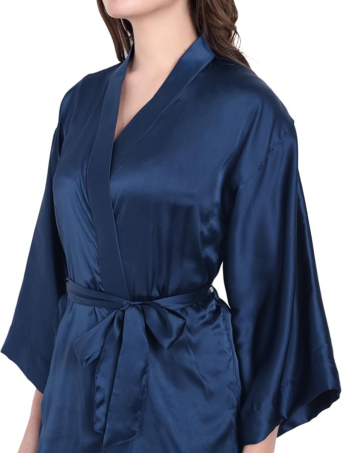 Silk Robes for Women Ankle Length Satin Kimono Robes with Belt Bridemaids Sleepwear Bachelorette Nightgown
