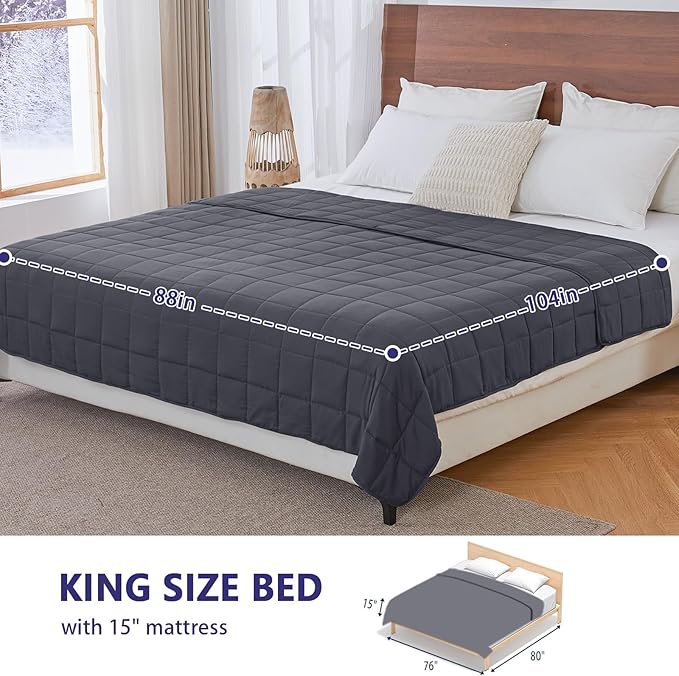 yescool Weighted Blanket for Adults (25 lbs, 88” x 104”, Grey) Cooling Heavy Blanket for Sleeping Perfect for 240-260 lbs, King Size Breathable Blanket with Premium Glass Bead