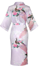 Valennia Women Long Silky Bathrobe Satin Kimono Robe Floral Printed Dressing Gown Sleepwear