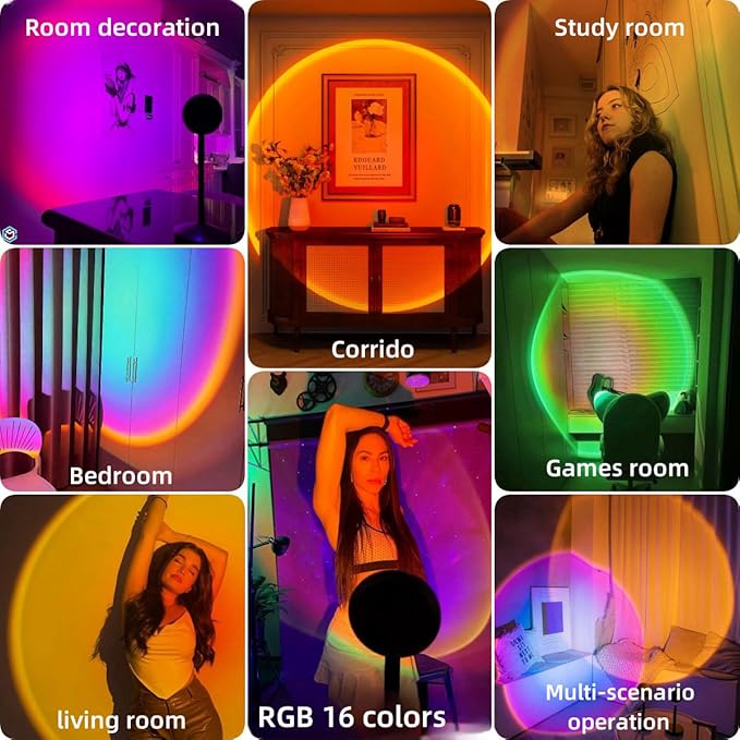 JIMEI Sunset Lamp Projector Led Lights for Bedroom Night Light RGB Lights Sun Sunlight Sunrise Lamp 10w 360° Rotation Mood Lighting Home/Room Decor Christmas Gifts for Women,Tabletop Multicolor