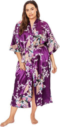 KIM+ONO Plus Size Luxury Kimono Robe for Women | Long Satin Floral Robe | Original Design | Removable Waist Tie Closure