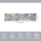 2x10 ft Washable Hallway Runner Rug – Non-Slip Stain-Resistant Low-Pile Long Carpet Runner for Kitchen Entryway Living Room Bedroom Bathroom, Modern Abstract Neutral (Blue Gray,2x10)