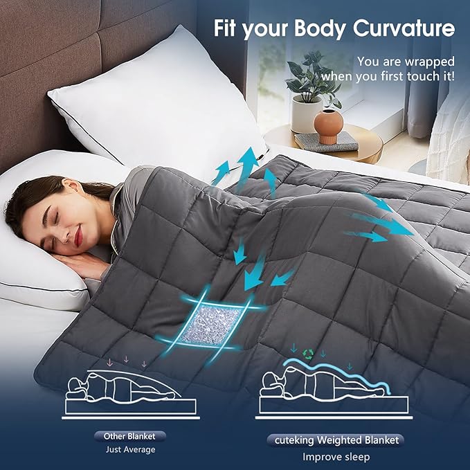 CuteKing Weighted Blanket for Adults(12lbs, 48"x72", Grey) Heavy Blanket for 110-130lbs, Weighted Blanket for Cooling & Heating with Premium Glass Beads, Soft Thick Blanket for Adult All-Season