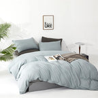 Luxlovery Blue Comforter Set King Dusty Blue Bedding Comforter Set Solid Bedding Set Breathable Blanket Quilts Modern Bedding Set for King Bed