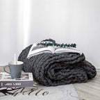 vctops Boho Chenille Chunky Knit Throw Blanket Super Soft Warm Cozy Hand Knit Blankets for Couch Bed Sofa Chair (Dark Grey,31"x39")