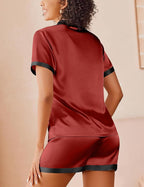 Ekouaer Womens Silk Satin Pajamas Set Short Sleeve Sleepwear Button Down Loungewear 2 Piece Pjs Shorts Set