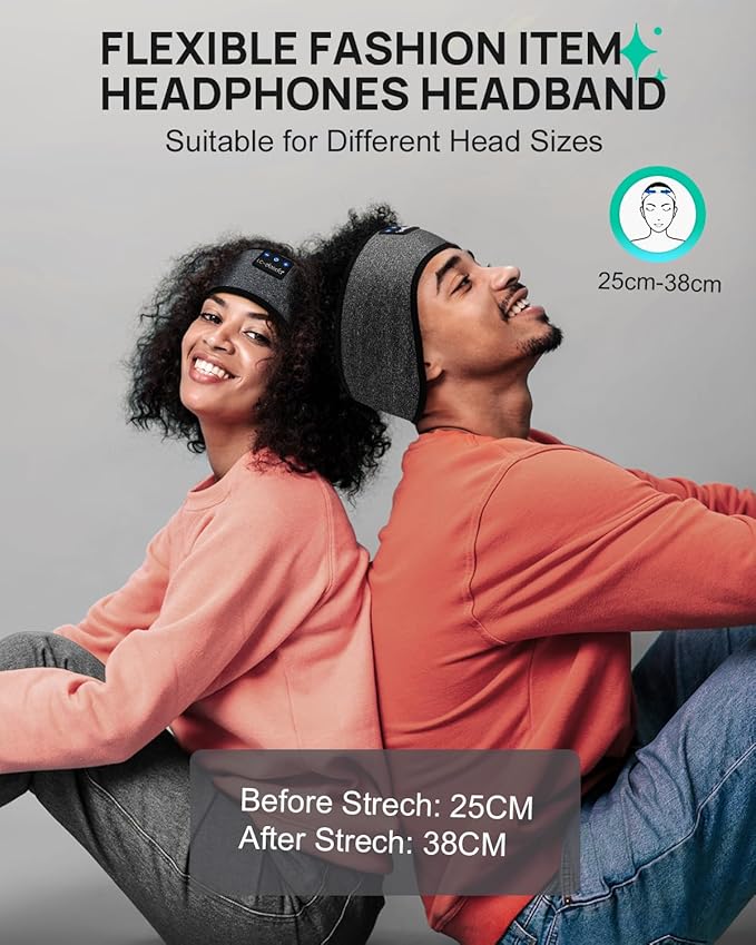 LC-dolida Sleep Headphones Headband Bluetooth 5.4, Sports Headband Earphones Wireless with Speaker Microphone USB C for Sleeping Gift Workout Jogging Yoga Insomnia Travel Meditation, Ash Grey