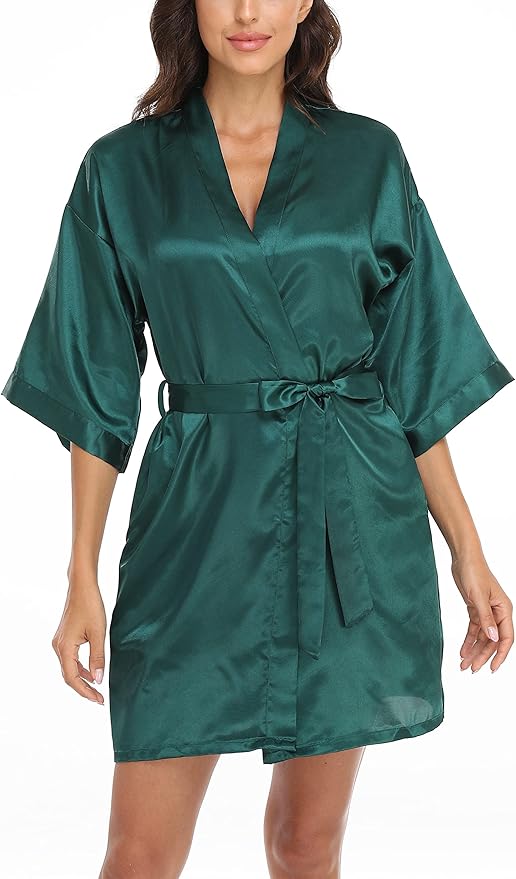 Giova Women's Satin Robe Bride & Bridesmaid Wedding Party Bathrobe Short Kimono Gown