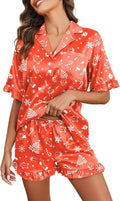 Ekouaer Satin Pajama Set for Women Button Down Silk 2 Piece Pj Sets Ruffle Short Sleeve Sleepwear