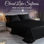 SLEEP SANCTUARY Satin Sheets King Size – 4 Piece Luxury Silky Bed Set, Softer Than Silk, 15" Deep Pocket, Cooling & Wrinkle-Free, Moisture-Wicking & Breathable for Hair & Skin (Striped Black)