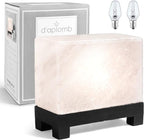 d'aplomb 100% Authentic Natural Himalayan Salt Lamp;Hand-Carved Modern Rectangle Rare White Crystal Rock Salt from The Himalayan Mountain; Footed Wood Base, Dimmer Cord; 11.5 lbs