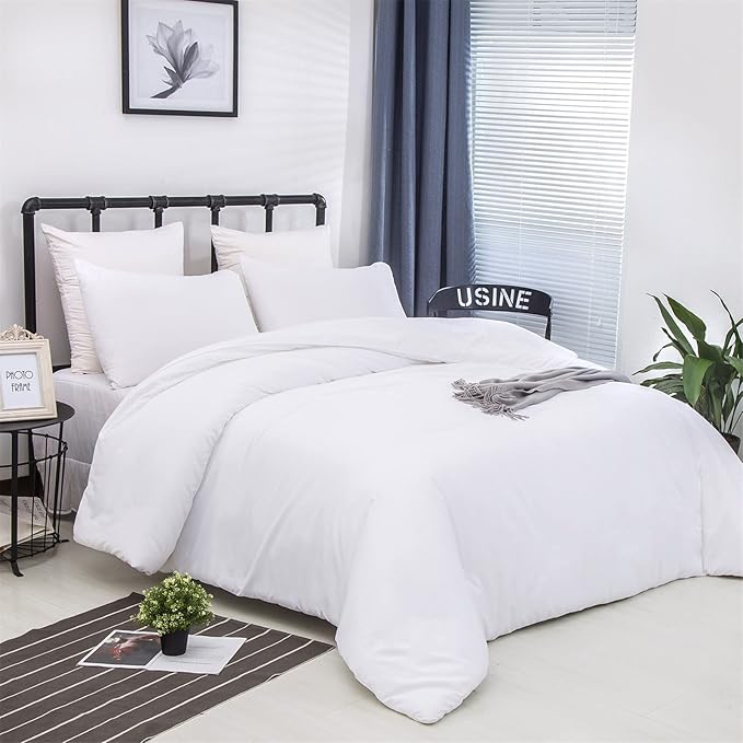 Luxlovery White Comforter Set King Plain White Bedding Comforter Set Solid King Bed Size Blanket Soft Minimalist Durable Fluffy Blanket Quilts Women Men