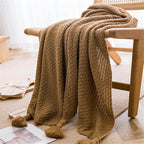Chunky Cable Knitted Throw Blanket for Couch, Sofa and Bed, 43.3X60IN Lightweight Rustic Decorative Cozy Farmhouse Throw Blankets for Women and Man (Tan)
