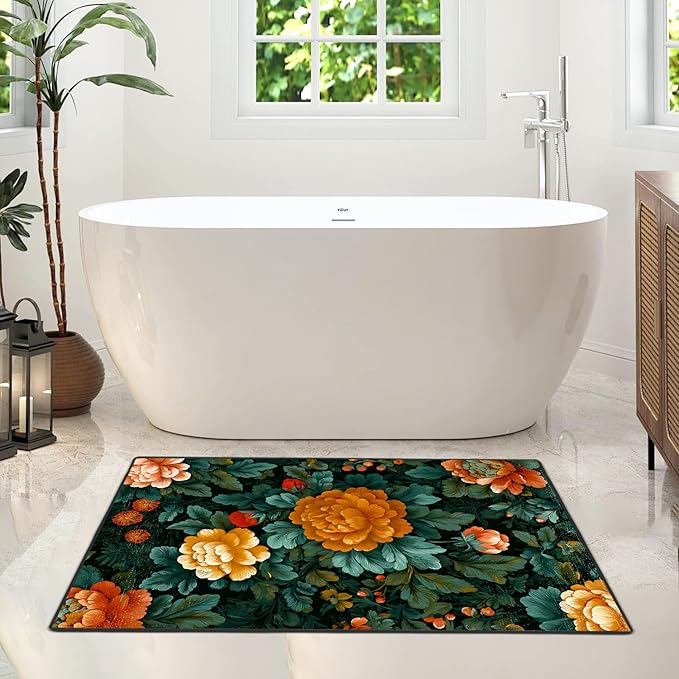 Vintage Floral Spring Area Rug 2x3 ft Entry Rug Washable Boho Rugs Non Slip Low Pile Vintage Floral Door Mat Small Carpet for Bedroom, Bedside, Kids Room, Office, Dining Room