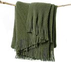 lifein Throw Blanket for Couch, Soft Green Boho Decor Bed Throw,Cozy Knitted Chenille Farmhouse Lightweight Throw(Olive Green,50 * 60")