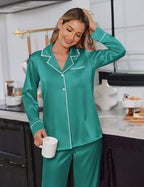 Ekouaer Satin Pajama Set for Women Silky Sleepwear Long Sleeve Top and Pants Button Down Pjs Lounge Set