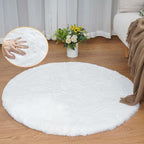 ORINOVA White Faux Rabbit Washable Fur Area Rugs Circle Rugs for Living Room Bedroom Teen Room Fluffy Area Rug 3ft Round Rug