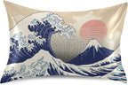 Satin Pillowcase for Hair and Skin, Japanese Wave Ocean Silk Pillowcase Soft and Cozy Body Pillow Covers, Queen Size Satin Pillow Cases with Envelope Closure(20x30 Inch), 1PC