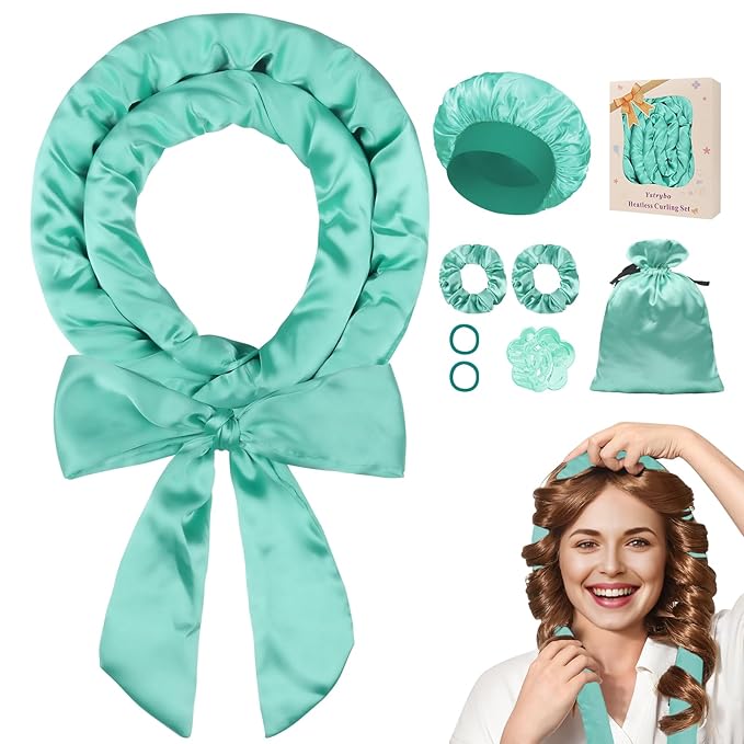 Satin Heatless Hair Curler Curls Overnight Hair Curlers to Sleep in, Hair Curlers No Heat Curls Overnight, Heatless Curling Set for Women Long Hair - 8 Pcs (Green)
