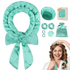 Satin Heatless Hair Curler Curls Overnight Hair Curlers to Sleep in, Hair Curlers No Heat Curls Overnight, Heatless Curling Set for Women Long Hair - 8 Pcs (Green)