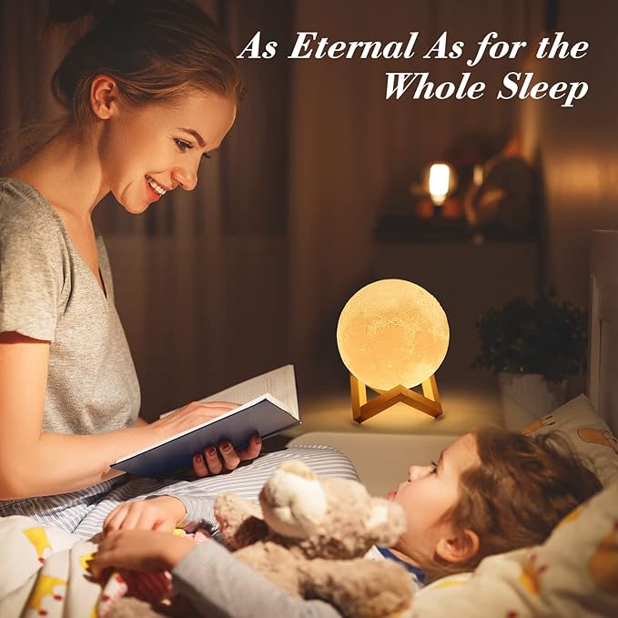 Mydethun Moon Lamp - 4.7' Gifts for Women, 3D Printed LED Night Light w/Wooden Base, Birthday Gifts for Mom, Wife, Girlfriend, Dual Color Touch-Dimmable Wedding Decor, White & Yellow