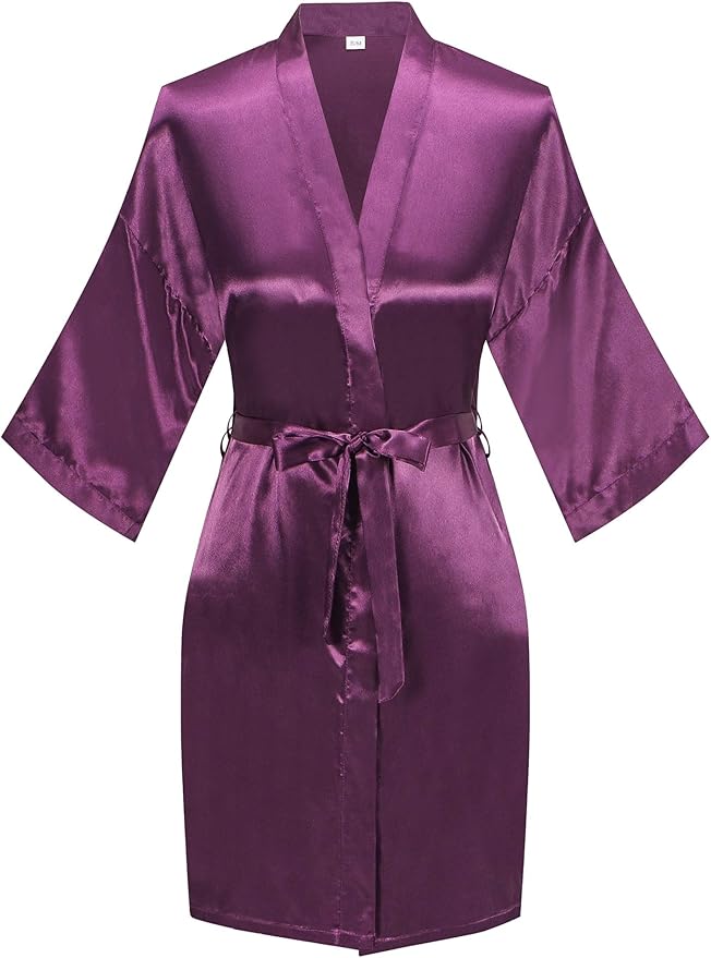 Women's Pure Color Satin Kimono Robe Short Bridesmaids Robe Dressing Gown