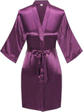 Women's Pure Color Satin Kimono Robe Short Bridesmaids Robe Dressing Gown