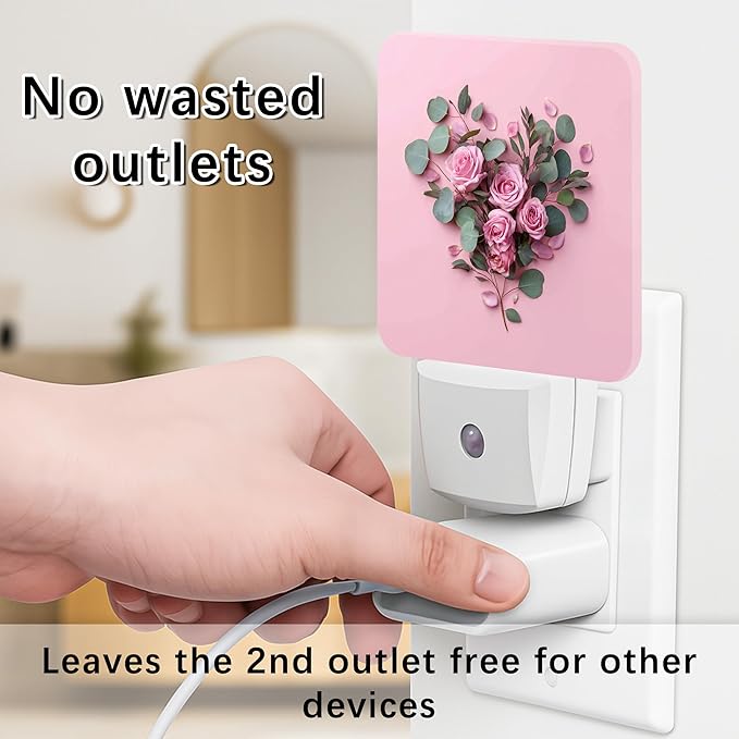Roses Night Lights Plug Into Wall, Floral Romantic Eucalyptus Heart Shape Spring Peach Compact Plug in Outlet Night Light Led Lamp for Entryway Garage Stairs Decor 1pcs
