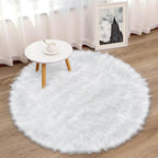 3 ft Fluffy White Round Rug for Bedroom Living Room, Soft Furry White Circle Rug for Kids Room Shaggy Circular Carpet for Nursery Teen's Room, Fuzzy Plush Rug for Dorm