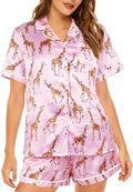 ASTANFY Silk Satin Pajama Set Womens Silk Satin 2 Piece Pjs Shorts Sleepwear Christmas Button Down Shirt Bride Pj Lounge Sets
