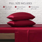 MR&HM Satin Bed Sheets, Full Size Sheets Set, 4 Pcs Silky Bedding Set with 15 Inches Deep Pocket for Mattress (Full, Burgundy)