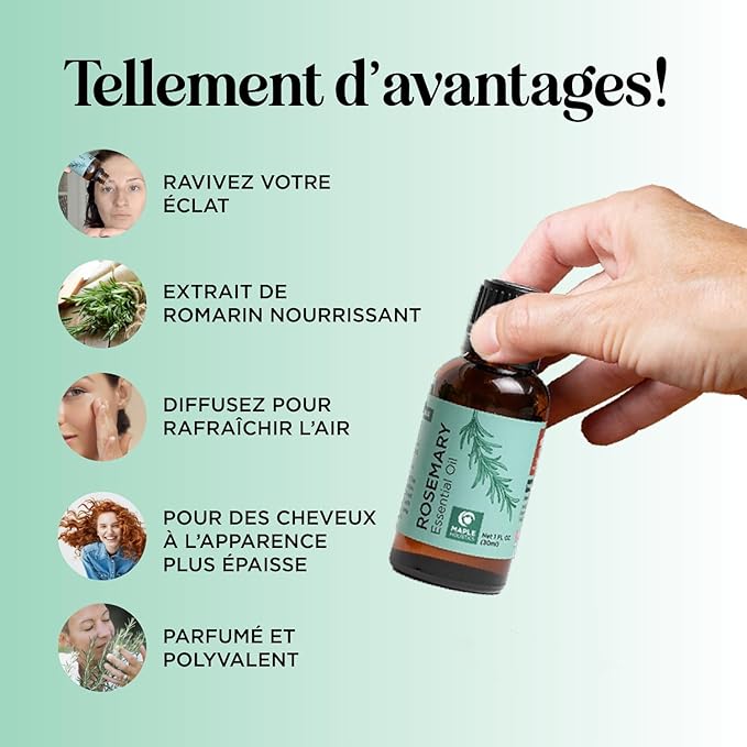 Pure Rosemary Oil for Hair Skin and Nails - 100% Pure Undiluted Rosemary Essential Oil with Dropper for Topical Uses Aromatherapy Diffusing and Home and Beauty DIYs - Vegan and Cruelty Free (1 Fl Oz)
