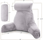 Clara Clark Reading Pillow with Shredded Memory Foam Includes 2 Neck and Lumber Support Pillows, Designed for Sitting Up in Bed and Couch, Back and Arms Adjustable Support for Adults, Grey Lavender