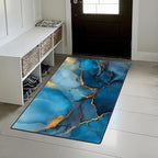 Blue Marble Area Rug 2x3 ft Entry Rug Washable Boho Rugs Non Slip Low Pile Floral Door Mat Small Carpet for Bedroom, Bedside, Kids Room, Office, Dining Room