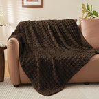 BEDELITE Brown Throw Blanket Twin Size for Bed- Super Soft and Warm 3D Checkered Fluffy Fuzzy Fleece Blanket, Luxurious Plush Cozy Blanket for Room Decor Fall and Winter, 60x80 inches