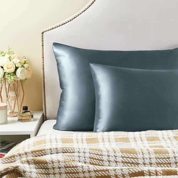 BEDELITE Satin Pillowcase for Hair and Skin, Super Soft and Cooling Similar to Silk Pillow Cases 2 Pack with Envelope Closure, Gift for Women Men(20"x40" King Size, Space Grey)
