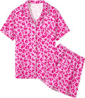 Umeyda Women & Girls Pajamas Set, Soft Satin Lightweight Silk Button-Down Top with Shorts 2 Piece PJS for Mom Boys Kids Gifts