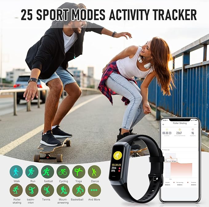 Fitness Tracker, Activity Trackers with 24/7 Heart Rate, Blood Oxygen Blood Pressure Sleep Monitor, Step Counter with 1.1" AMOLED Touch Color Screen, Calorie Pedometer Health Smart Watch for Women Men