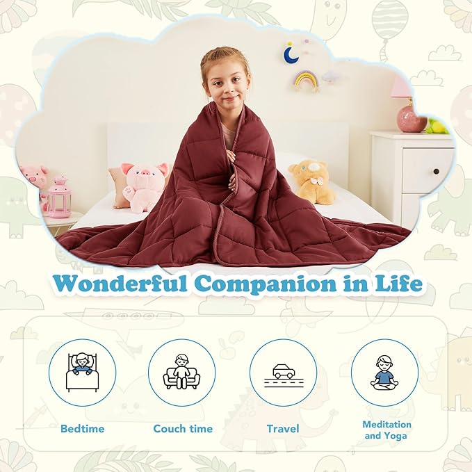 CuteKing Weighted Blanket - Weighted Blanket with Premium Glass Beads - Breathable Heavy Blanket for Comfortable Rest - Thick Blanket All Season (10lbs, 40"x60", Claret Red)
