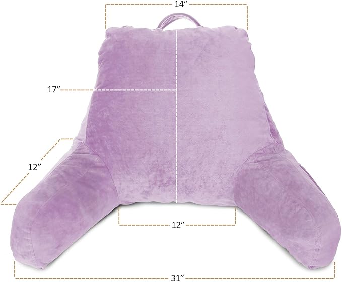 Clara Clark Reading Pillow with Shredded Memory Foam for Sitting Up in Bed and Couch, Back and Arms Adjustable Support for Adults & Teens Backrest Pillows for Reading, with Washable Cover Lavender