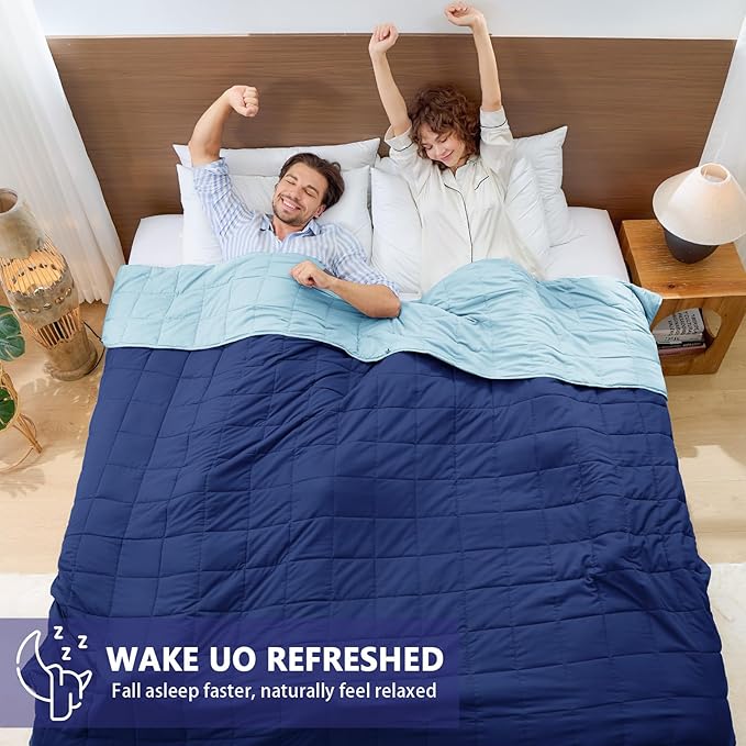 King Size Weighted Blanket for Adults (30 lbs, 80” x 87”, Navy & Blue) Cooling Heavy Blanket for Sleeping Perfect for 290-310 lbs, Breathable Blanket for Adults & Couple All Season, Machine Washable