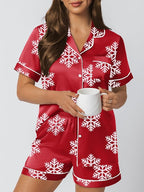 LILLUSORY Silk Satin Pajama Set for Women 2 Piece Lounge Pjs Winter Matching Summer Sleepwear Button Down Shirt Shorts
