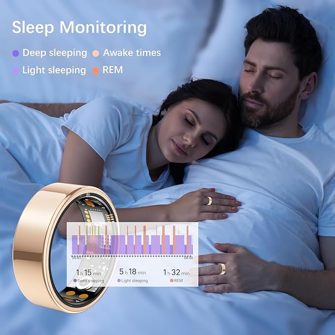 Ring Health Tracker for Women Men, Fitness Ring with Heart Rate,Blood Oxygen,Sleep Monitor,Calories, Step Counter, IP68 Waterproof Smart Ring for iPhone & Android, No Subscription Fee (Rose Gold, 6#)