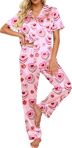 Ekouaer Silk Satin Pajamas Set Women Short Sleeve Sleepwear Soft Button Down Loungewear Pjs Set