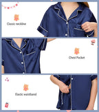 EPLAZA Kids Satin Pajamas Sets Girls Boys Button-Down Silky Pajamas Sleepwear with Hairband Eye Mask Hair Tie
