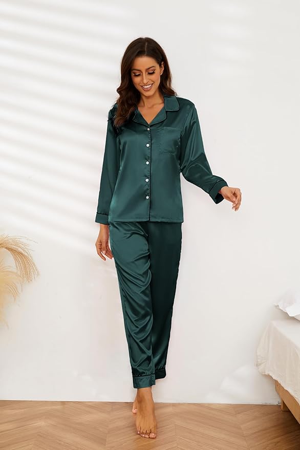 U2SKIIN Women Silk Pajamas Set, Long Sleeve Satin Pajamas for Women Sleepwear Button Down Pjs Set Two-piece
