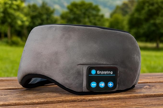 Bluetooth Sleep Mask with Built-in Headphones, Wireless Music Eye Mask, Ultra-Thin Stereo Speakers for Side Sleepers